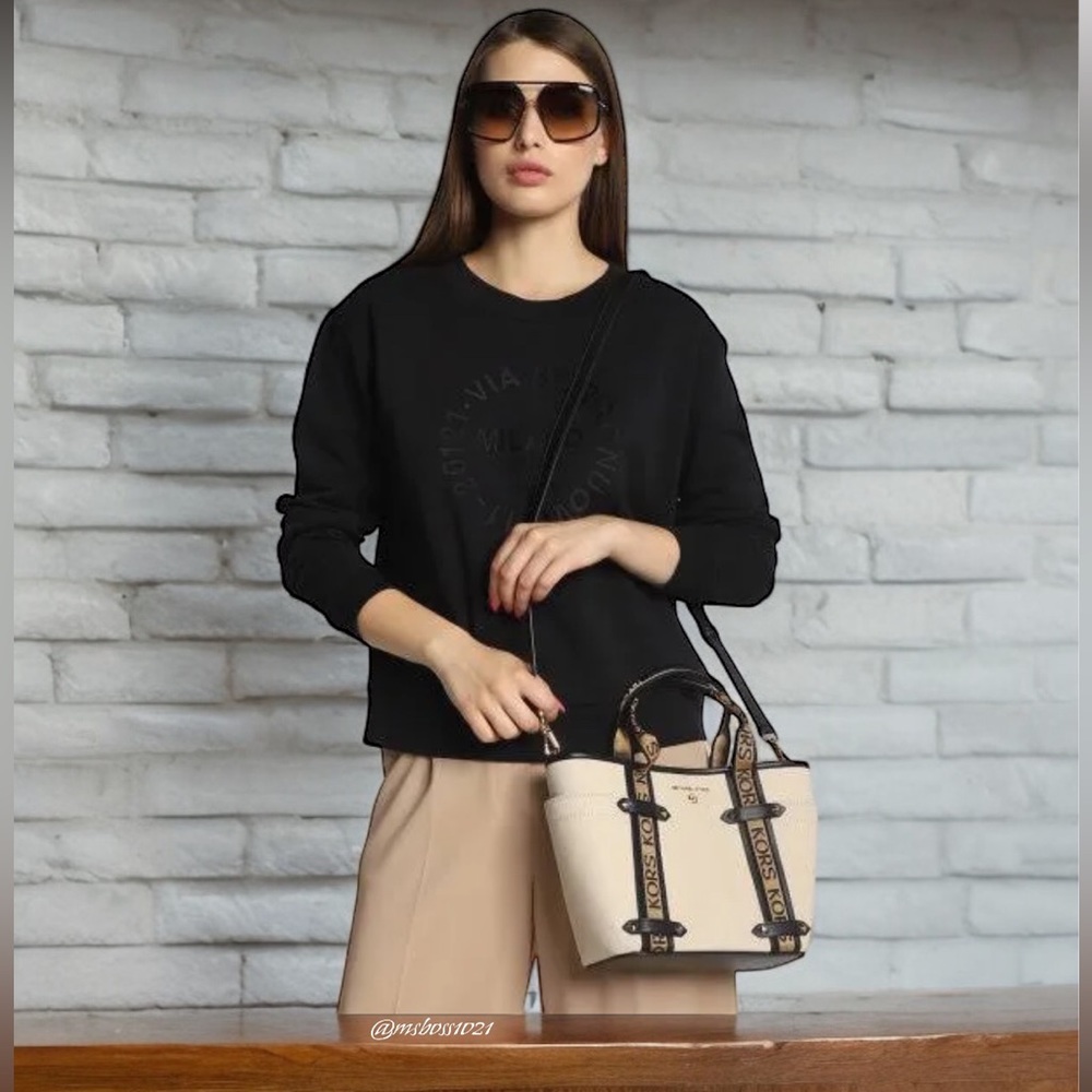 Michael Kors Maeve Medium Convertible Tote in Natural/Black NWT - Picture 14 of 14
